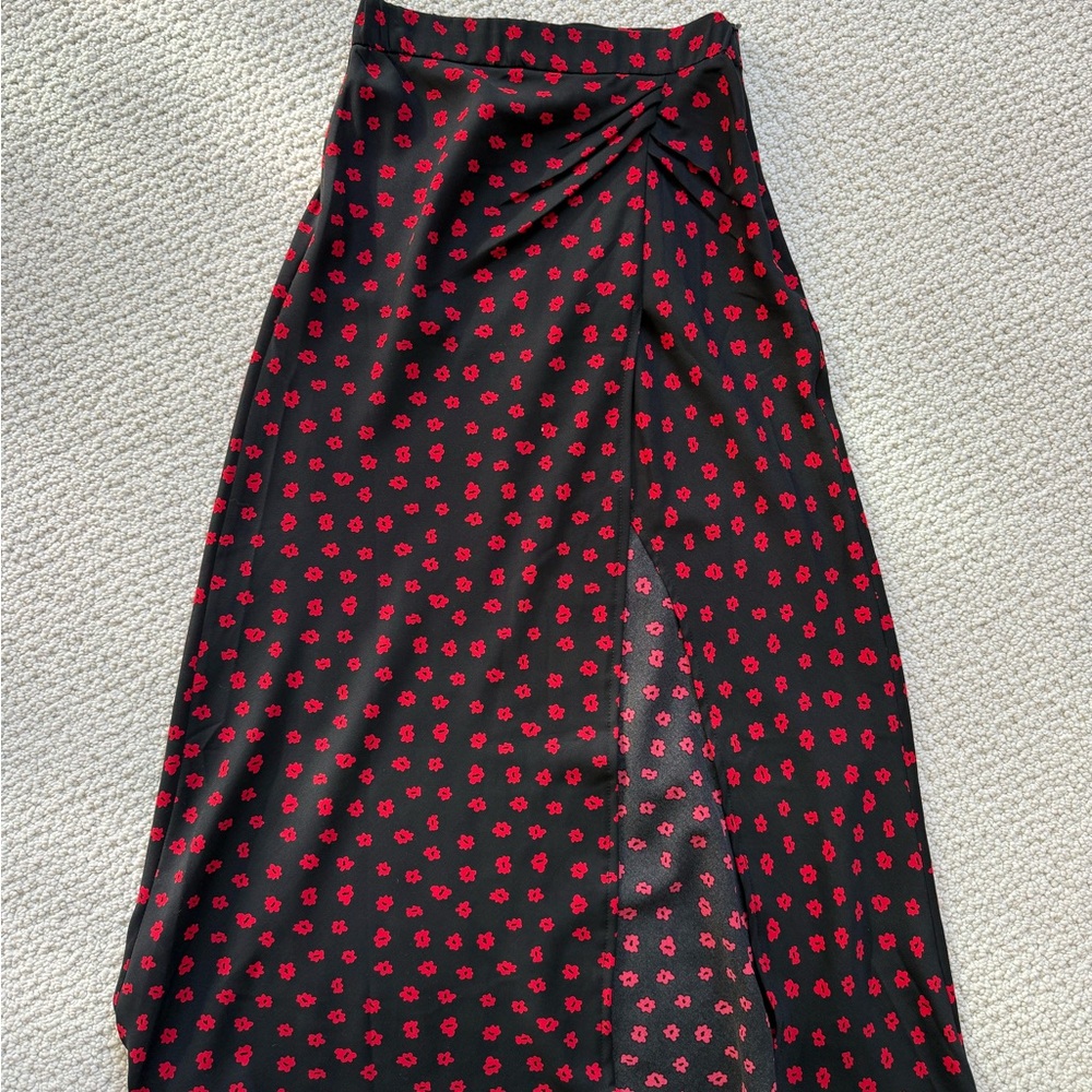 Princess Polly Black and Red Floral Maxi Skirt
